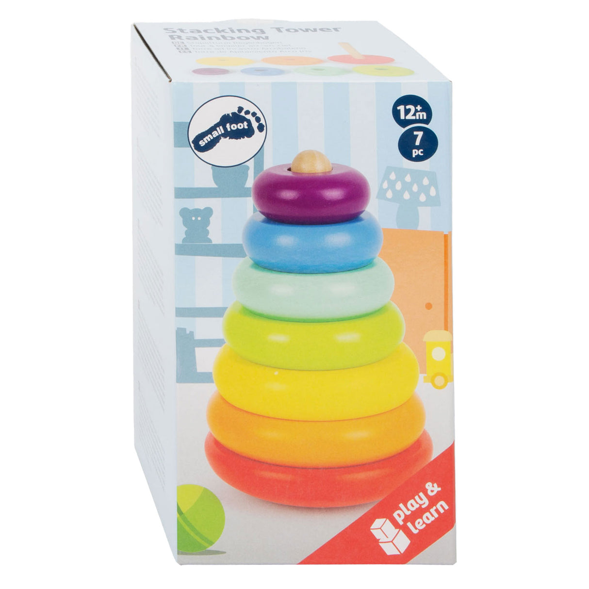 Rainbow della torre impilamento in legno a piede piccoli, 7dlg.