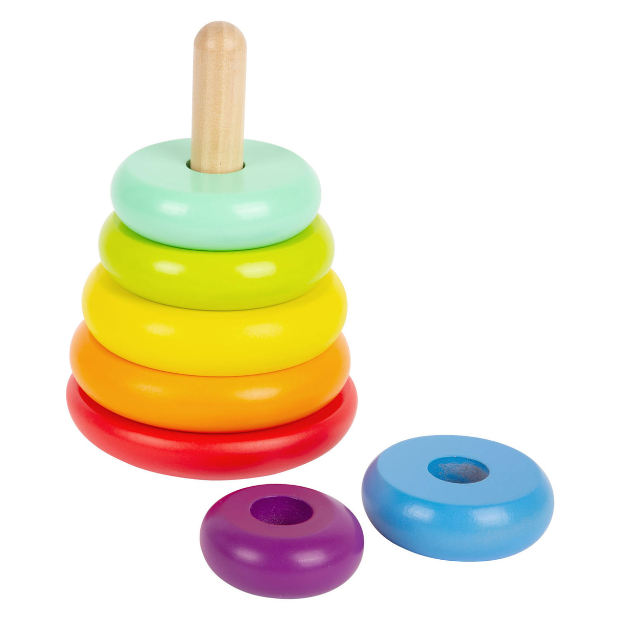 Rainbow della torre impilamento in legno a piede piccoli, 7dlg.