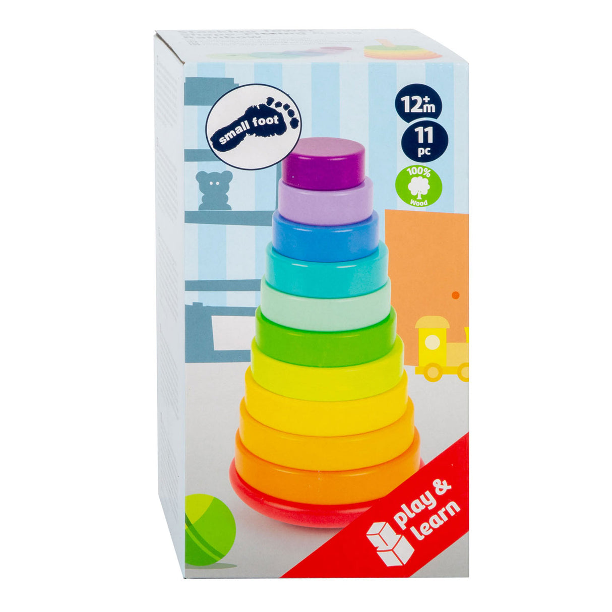 Rainbow della torre impilamento in legno a piede piccoli, 11dlg.