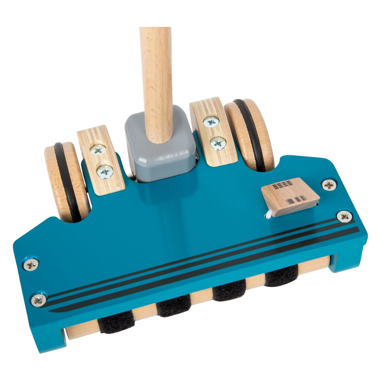 Piccolo aspirapolvere in legno con punti in velcro colorati, 12dlg.