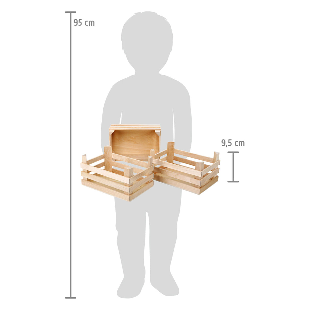Kleng Fouss Holzkraaft grouss 18x12x9,5 cm, set vun 3