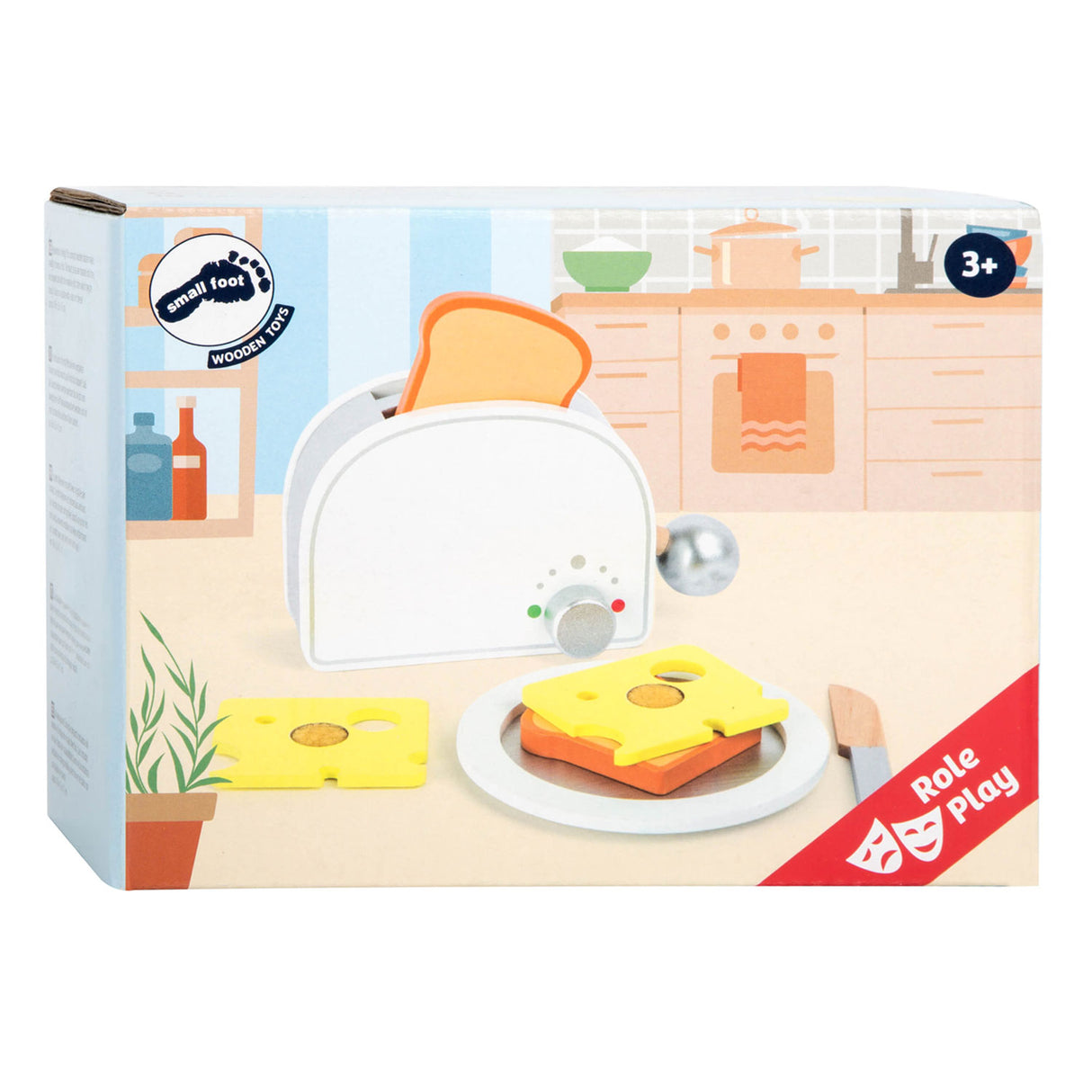 Petit-petit-déjeuner en bois à petit pied avec grille-pain, 7dlg.