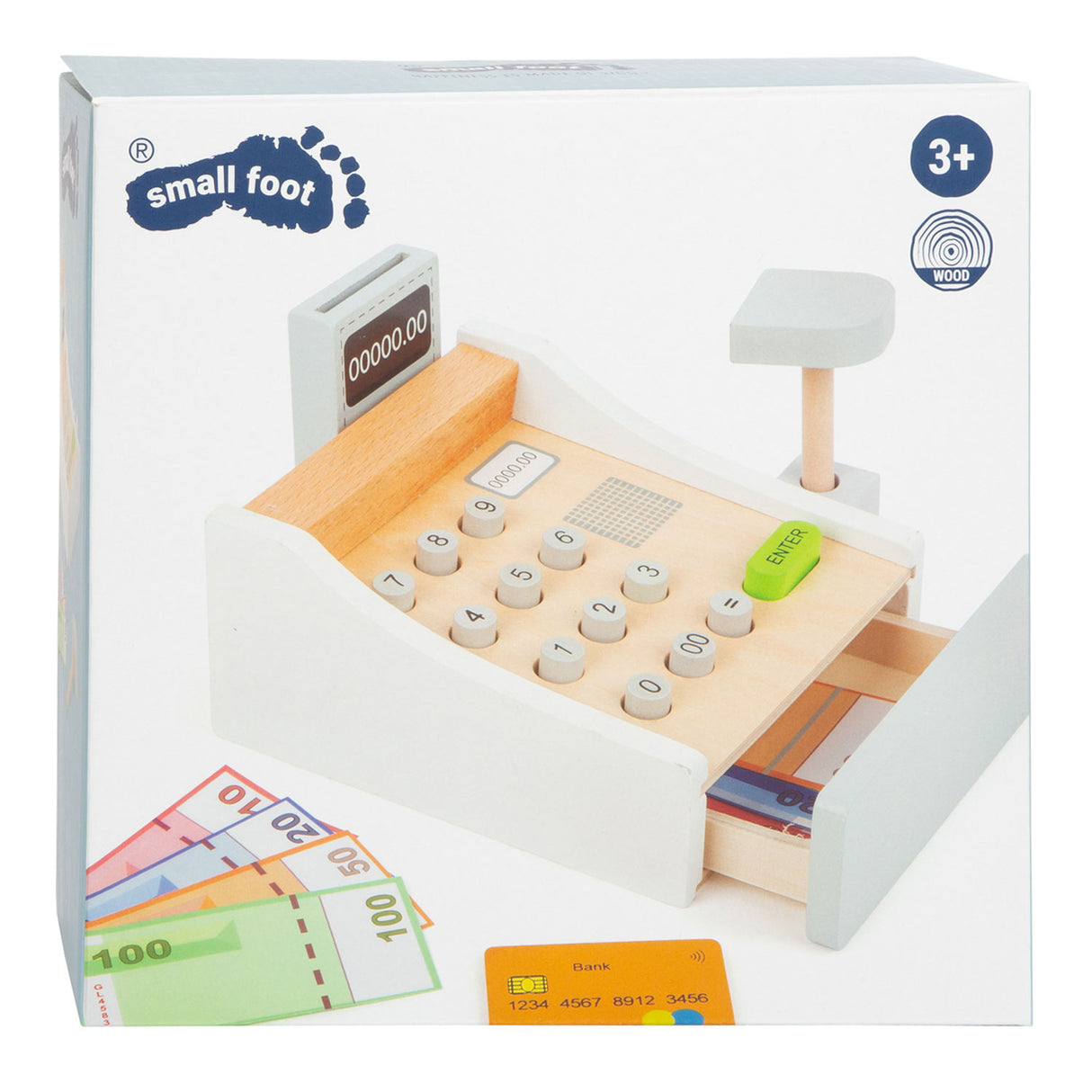 Piccole piede - Checkout dei giocattoli in legno con accessori, 15dlg.