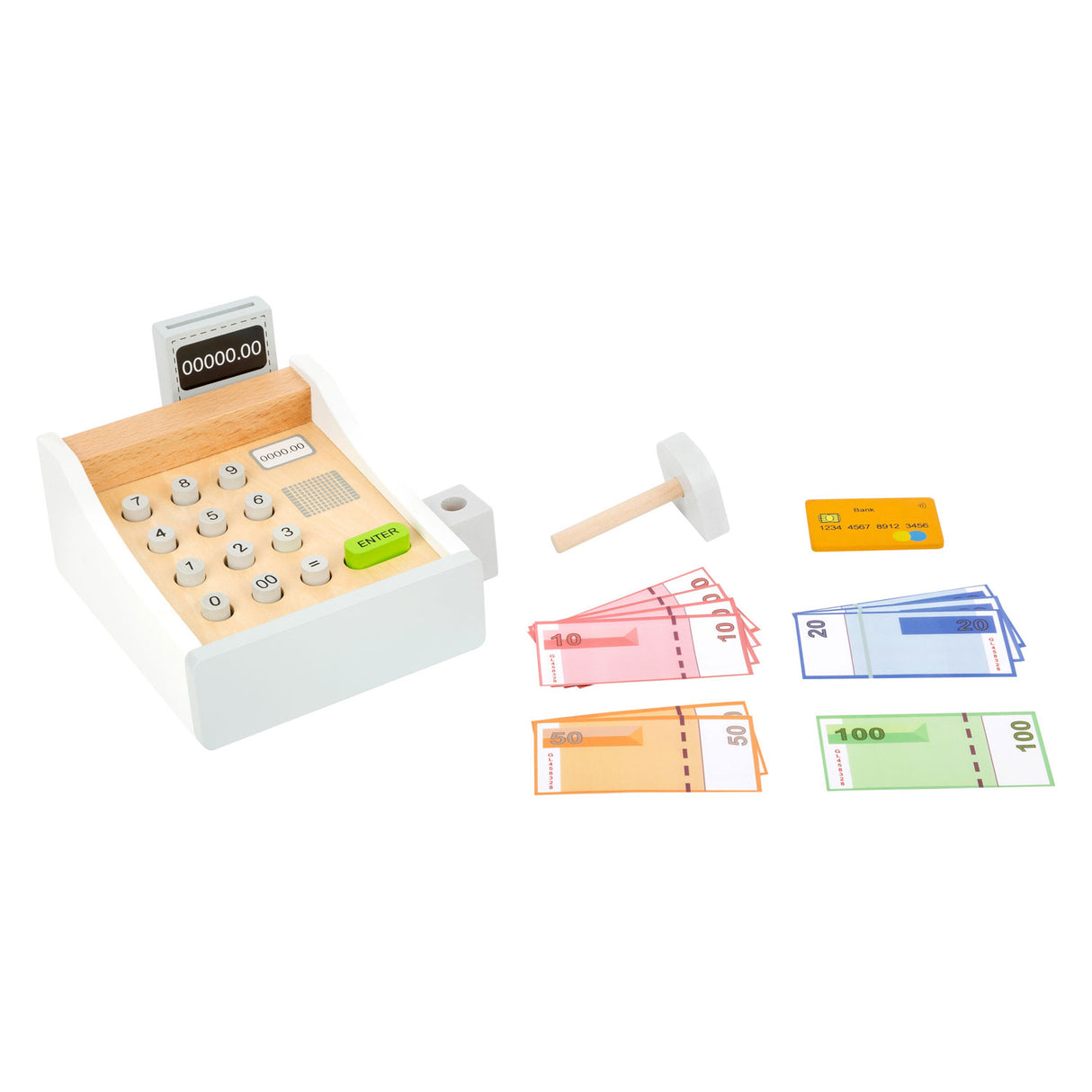 Piccole piede - Checkout dei giocattoli in legno con accessori, 15dlg.