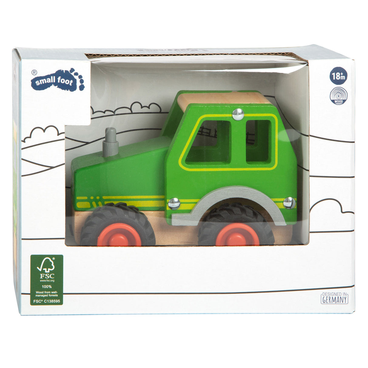 Kleng Fouss Holz Traktor gréng