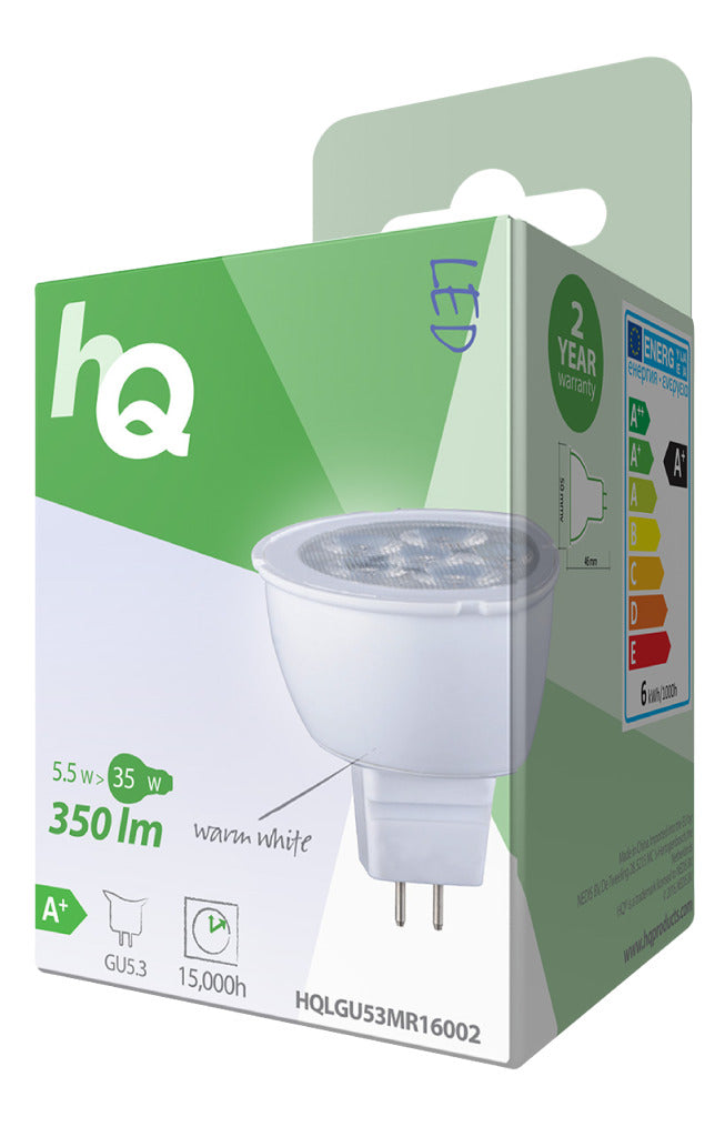 HQ LGU53 MR16002 Lámpara LED MR16 GU5.3 5.5 W 350 LM 2 700 K