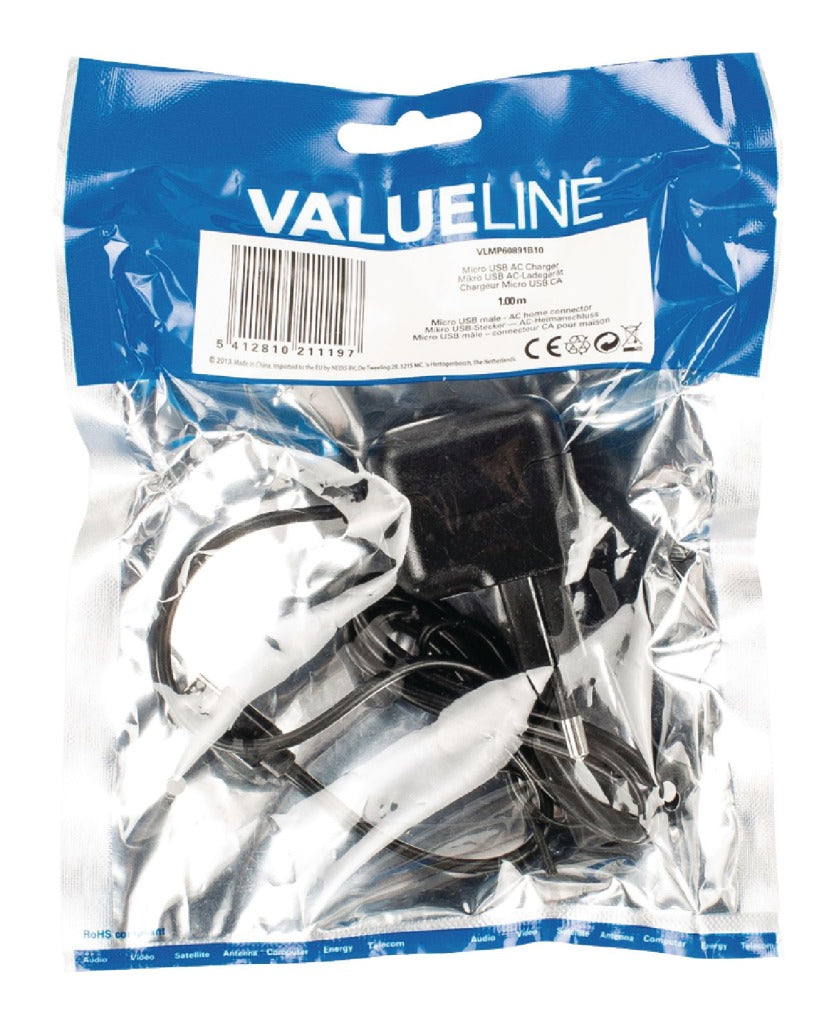 Valueline VLMP60891B10 oplader 2.1 En mikro-USB sort