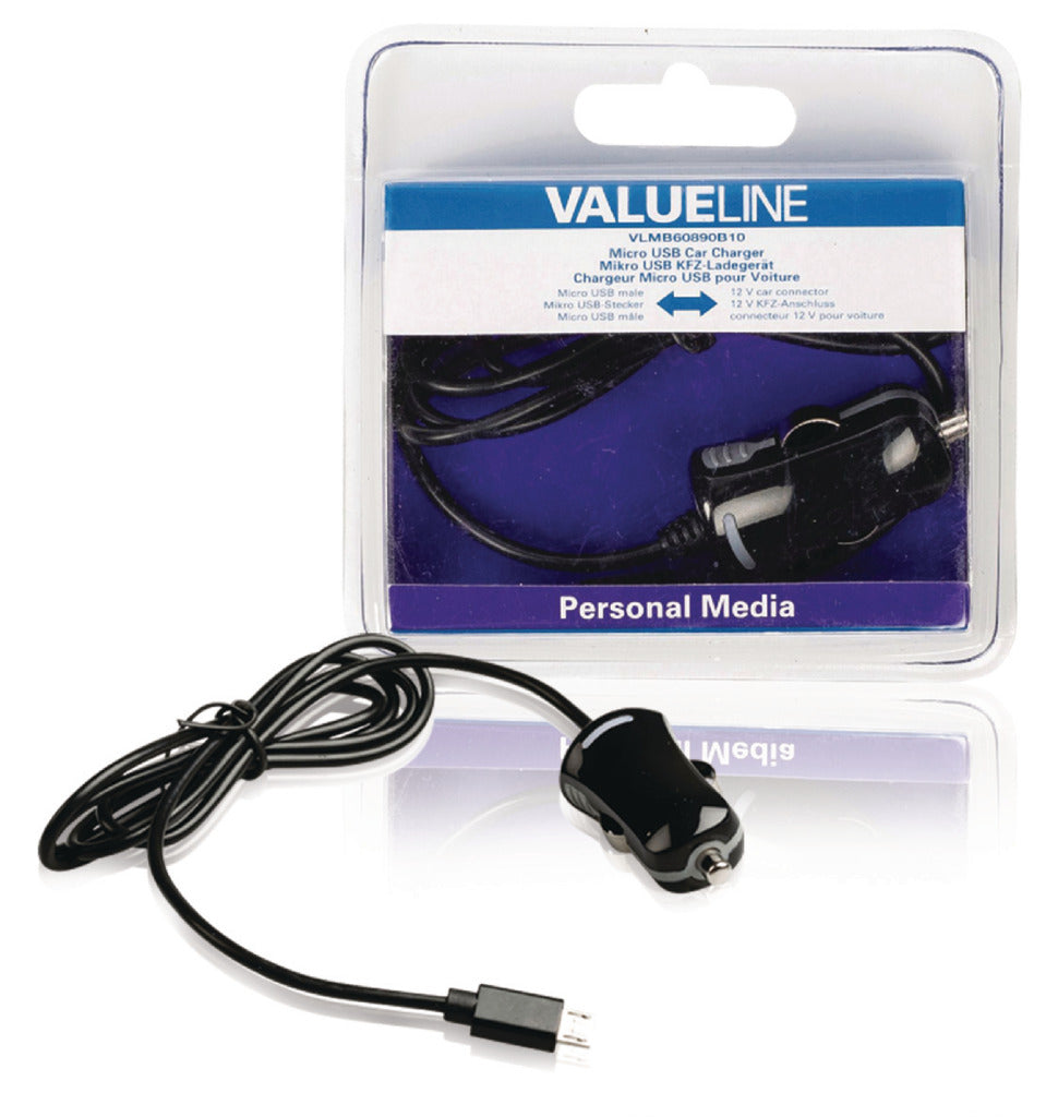 Valuelin VLMB60890B10 MICRO-USB-Ladegerät Micro USB Male-12V Autoanschluss 1,00 m schwarz 2.1a