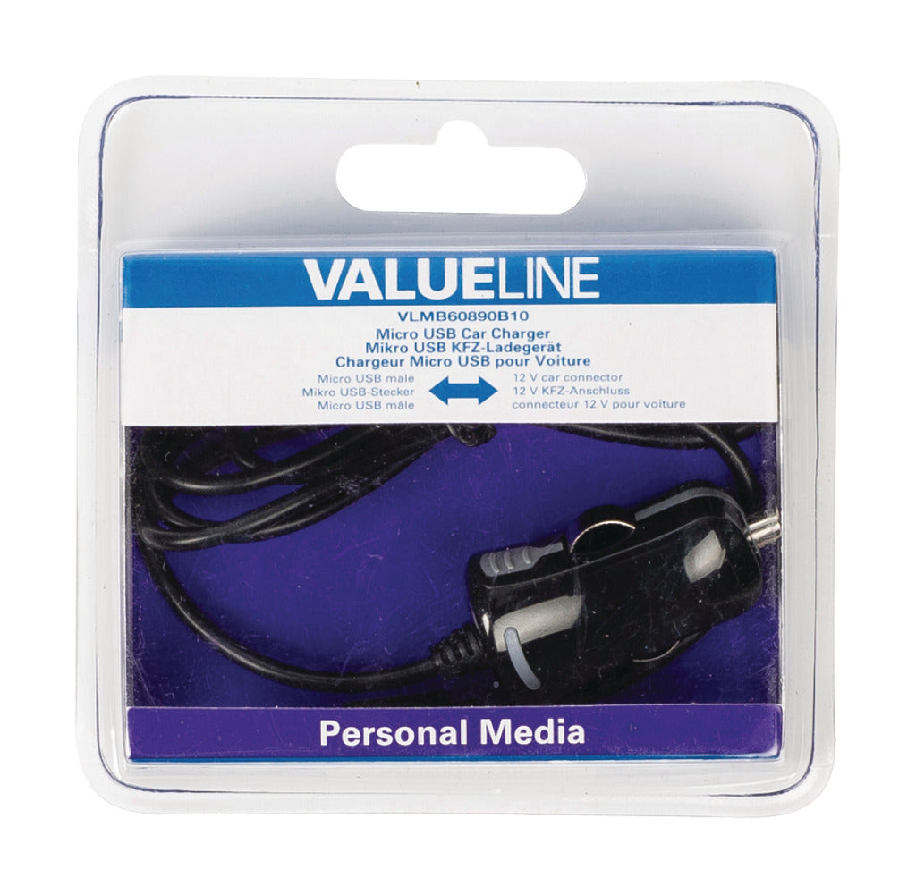 VALULINE VLMB60890B10 Micro-USB Caricatore auto USB Micro USB Male-12V Connessione auto 1,00 M Nero 2.1A