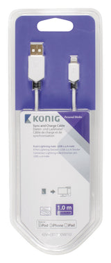 K OUML; NIG KNM39300W10 SYNC OCH LADDA KABEL 8 -PINS Lightning Man - USB 2.0 En hane 1,00 m vit