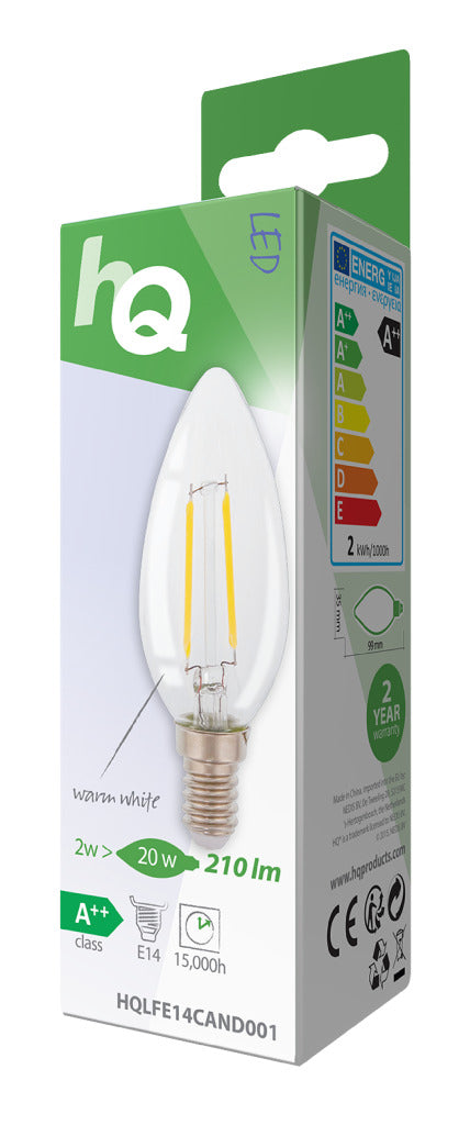 HQ LFE14CAND001 LED RETRO FILAMMER LAMP E14 Lys 2 W 210 LM 2700 K