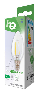 HQ LFE14CAND001 LED RETRO FILAMMER LAMP E14 Lys 2 W 210 LM 2700 K