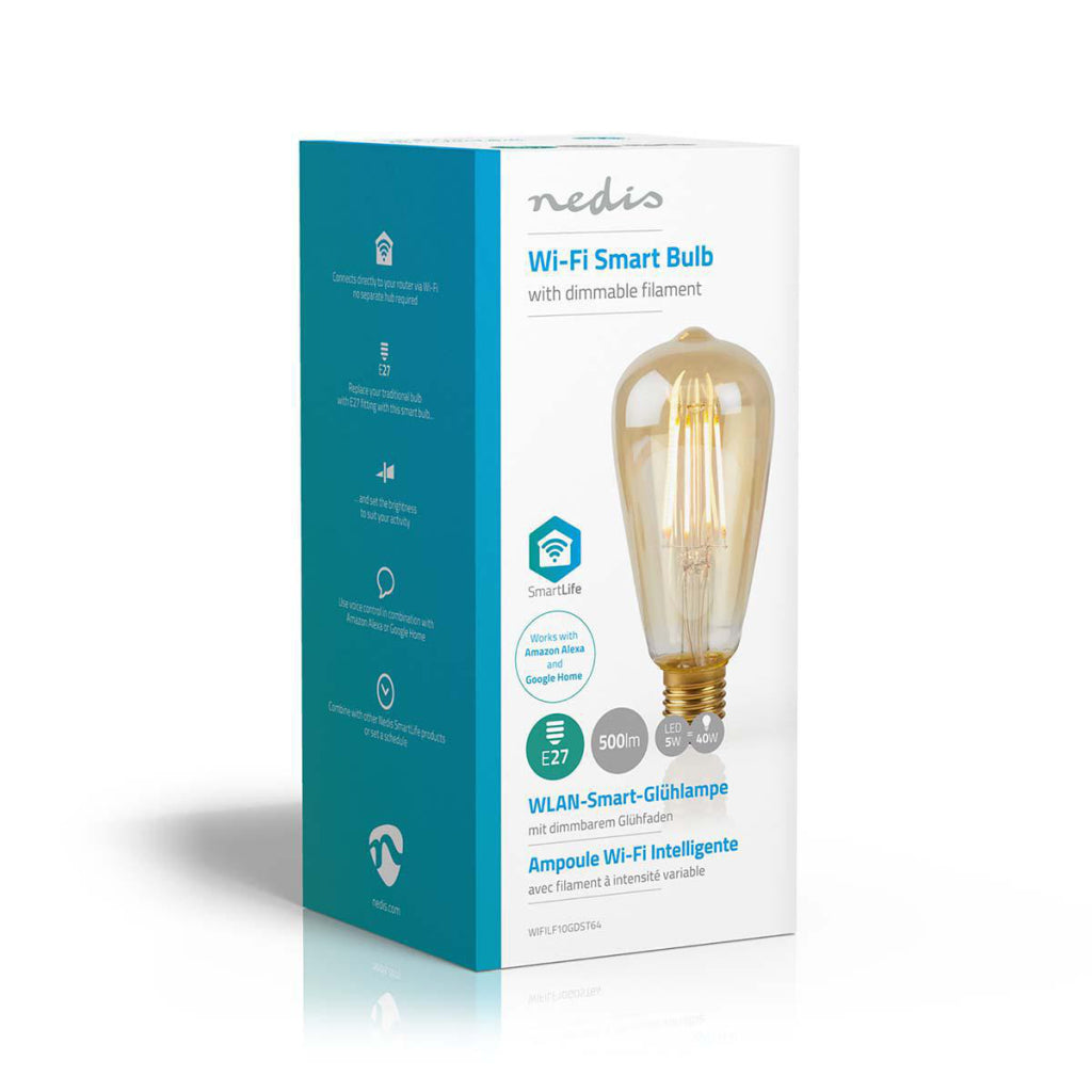 NEDIS WIFILF10GDST64 LAMPE LED SMART Wi-Fi avec filament E27 ST64 5 W 500 LM