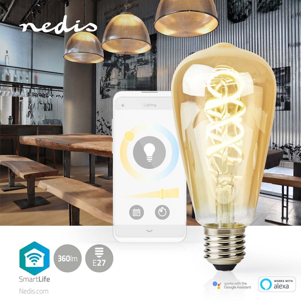 Nedis Wifilrt10st64 SmartLife LED Filament Lamp Wi -fi E27 360 LM 4.9 W Varm til kjølig hvit 1800 - 6500 K Glass Android Trade; iOS ST64