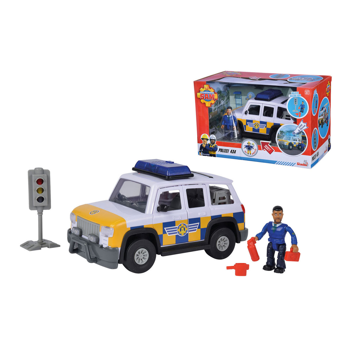 Simba hasič Sam Police Auto 4x4 s obrázkem