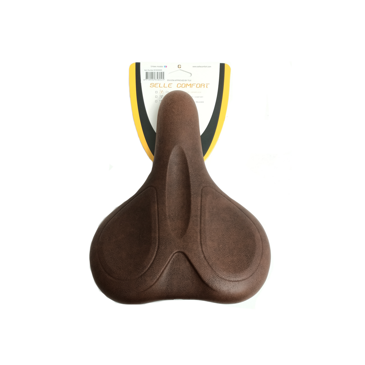 Selle Comfort Seddle e-kolesa mehko rjava z ročajem, brez pramena.
