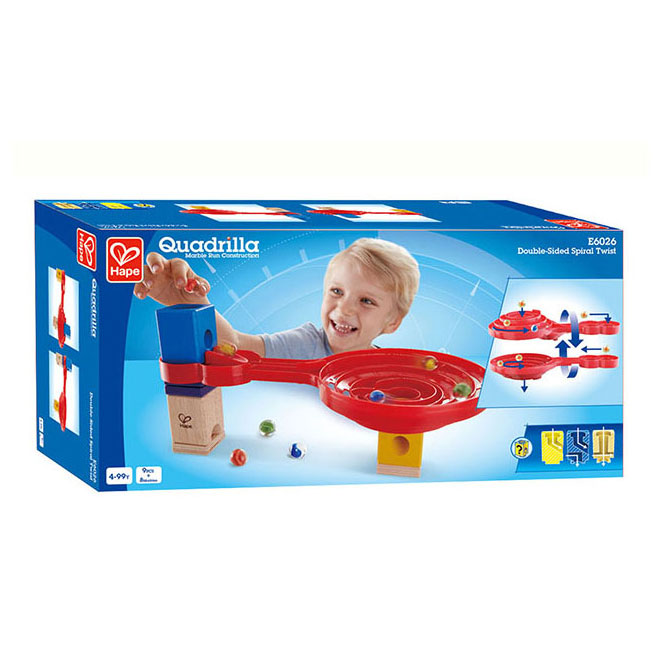 Hape Quadrilla doppelseitig Spiral Twist Knikkerbaan. 9dlg.