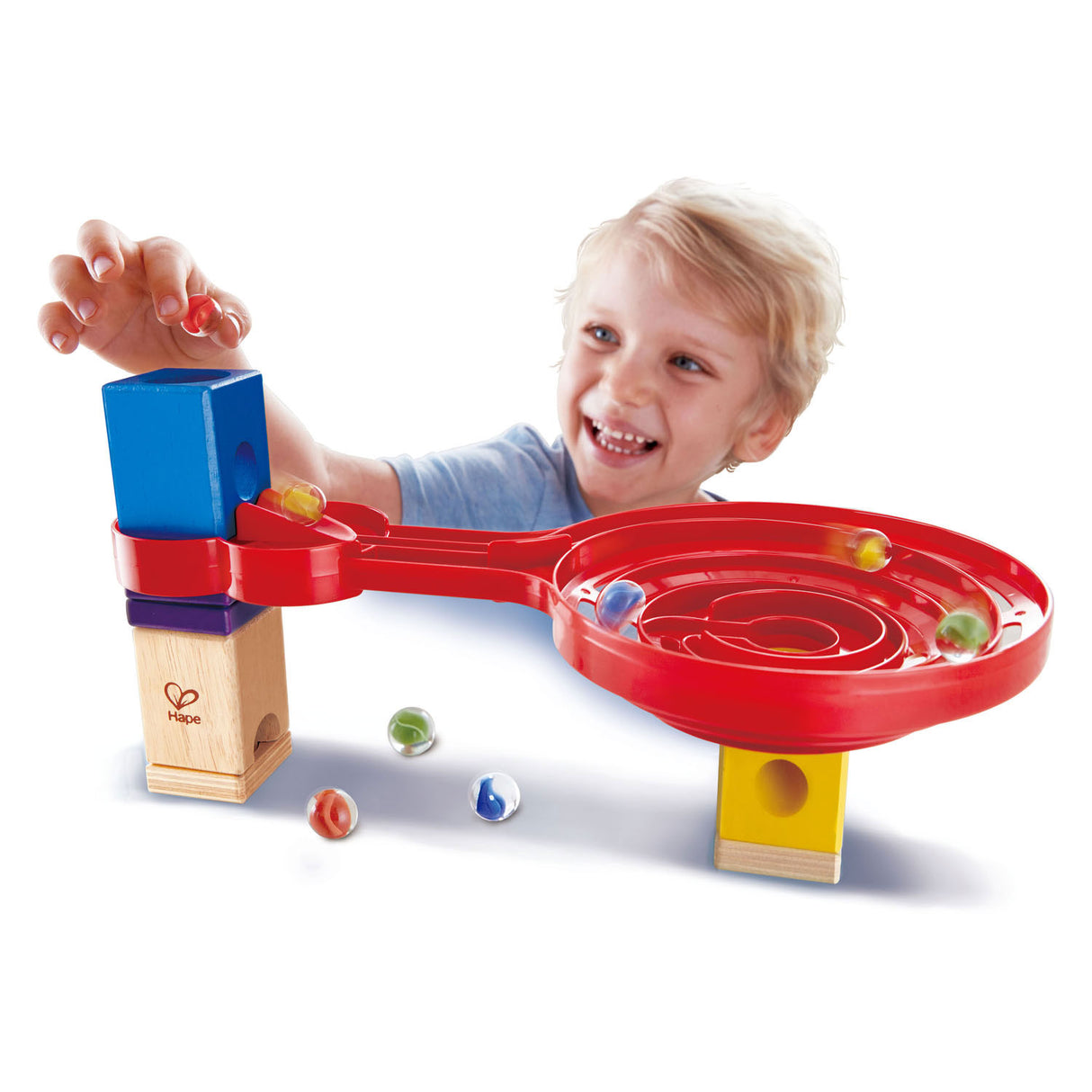 Hape Quadrilla doppelseitig Spiral Twist Knikkerbaan. 9dlg.