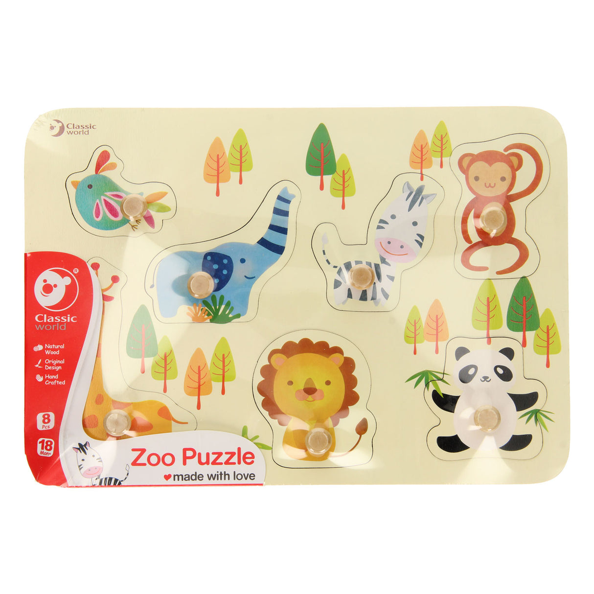 Klassisk World World Wood Nick Puzzle Wild Animals, 7.