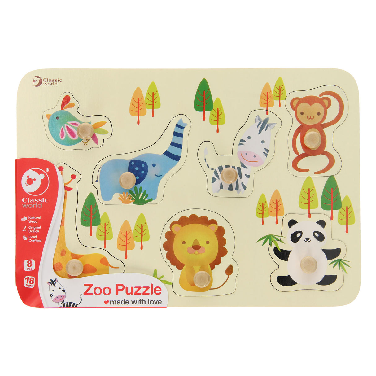 Klassisk World World Wood Nick Puzzle Wild Animals, 7.