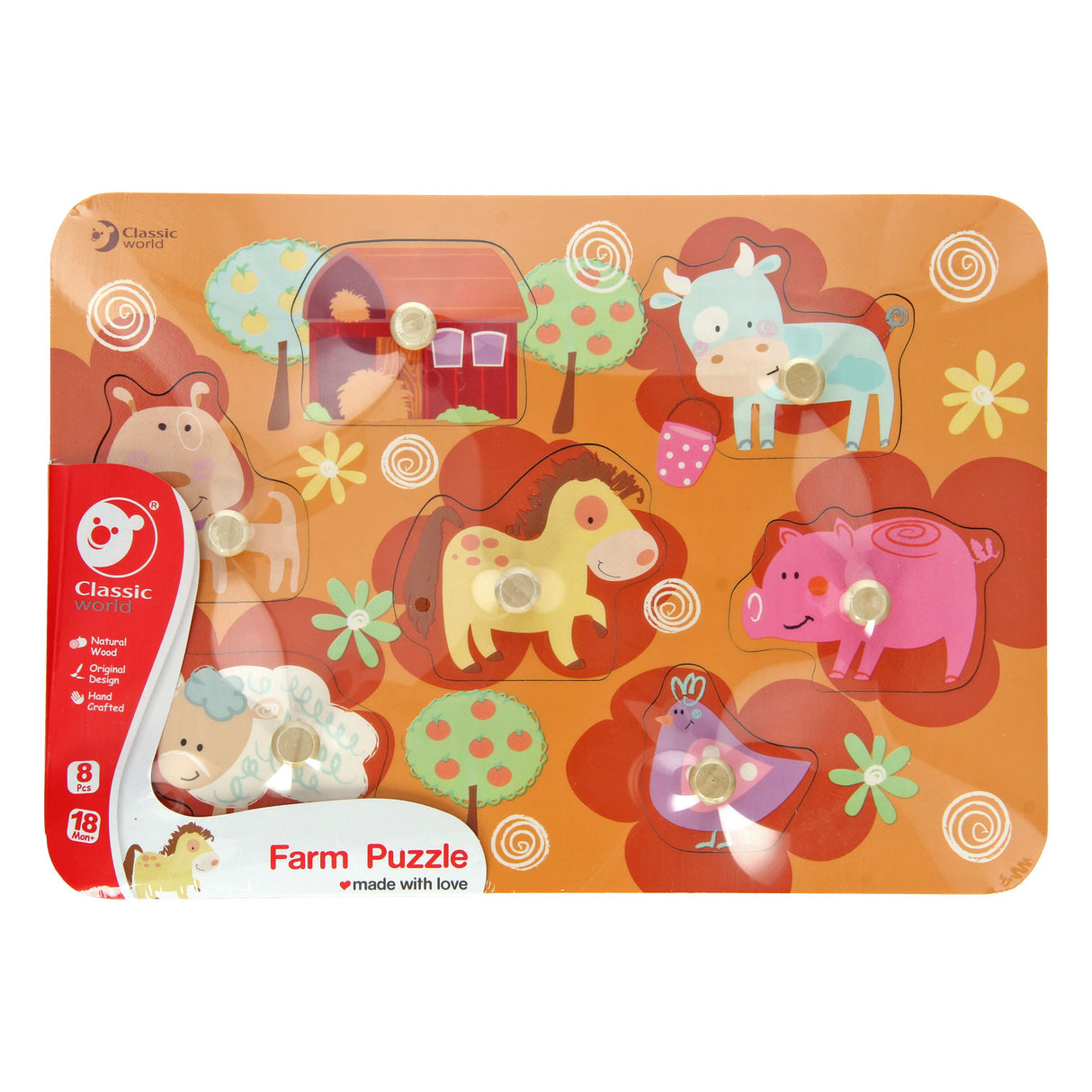 Klassisk World World Wooden Noppen Puzzle Farm