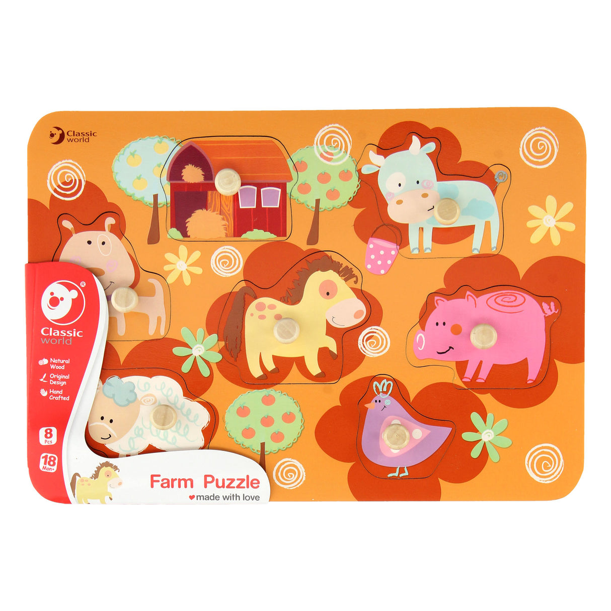 Klassisk World World Wooden Noppen Puzzle Farm