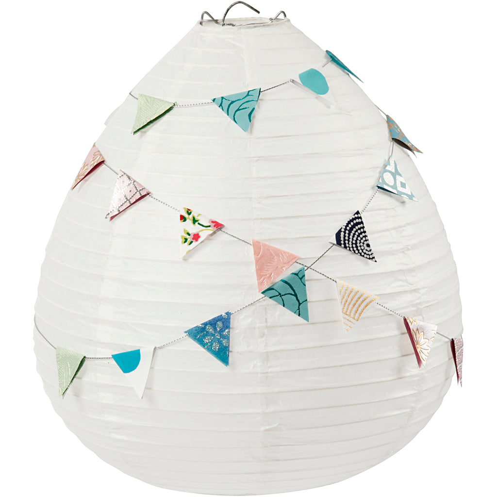 Rispapirlampe hvid dråbe, 27 cm