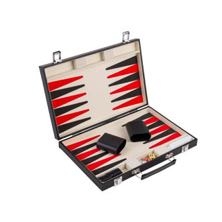 Spill Backgammon am Koffer schwaarz