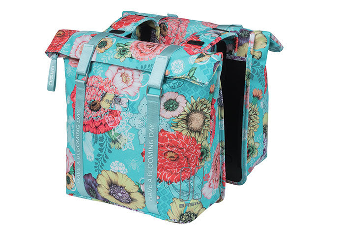 Boba de bicicleta doble Basil Bloom Field - Pet impermeable, reciclada - 28-35L - Azul cielo