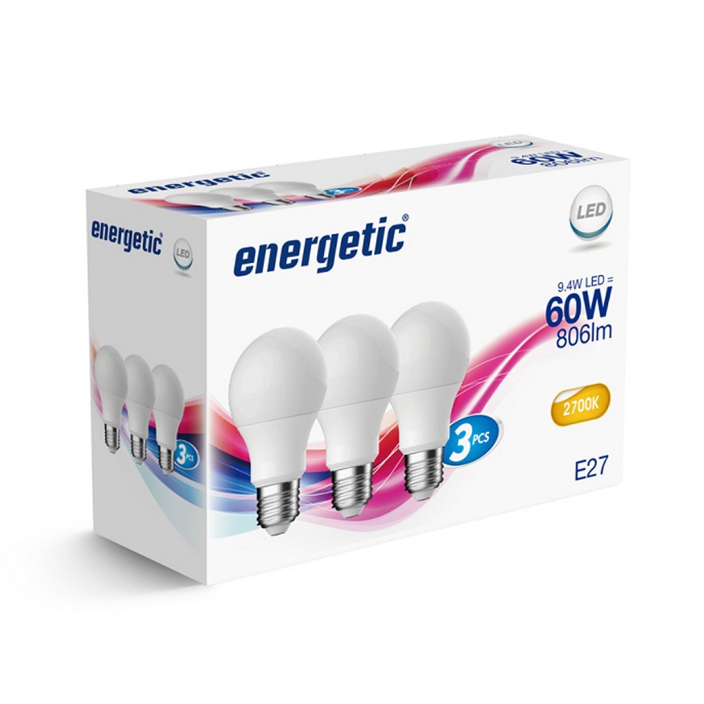 Energiska LED -glödlampor E27 60W 3 bitar
