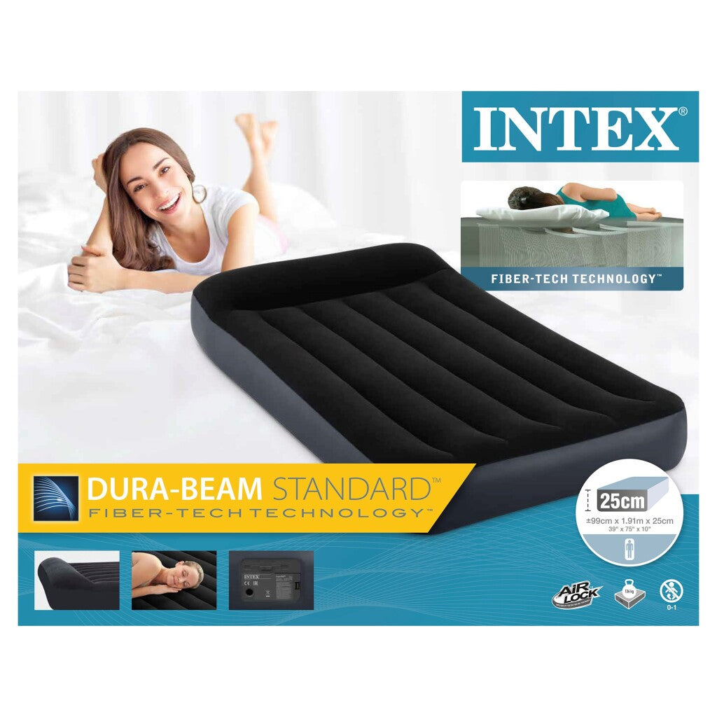 Intex 64146 Kissen Ruhe Klassiker Twin Lufbett + Pumpe 99x191x25 cm Schwarz