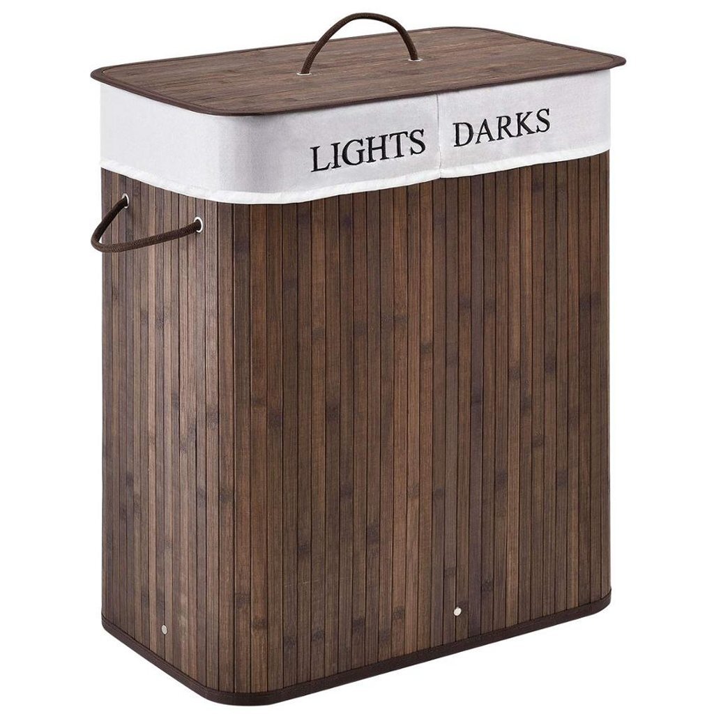 Homestyle Pro Rectangular Bamboo Tvättkorg + text 52x32x63 cm brun vit