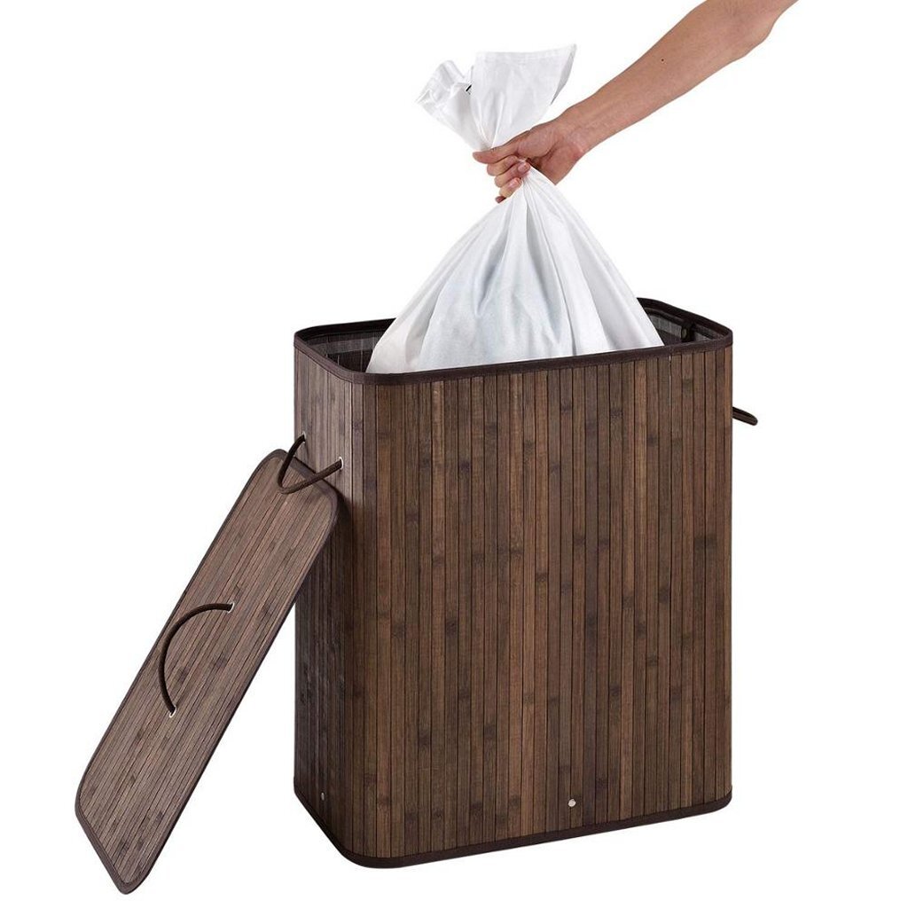 Homestyle Pro Rectangular Bamboo Tvättkorg + text 52x32x63 cm brun vit
