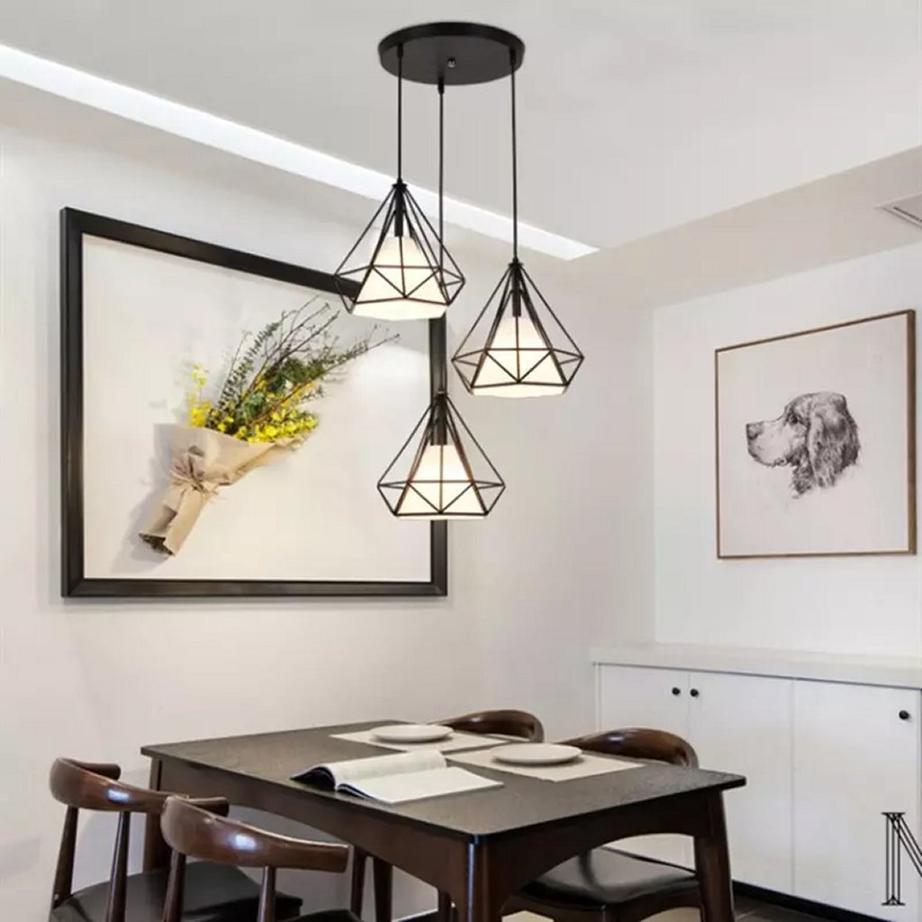 Homestyle Pro Homestyle MK024-B Forma di diamante industriale Lampade a sospensione in metallo bianco nero