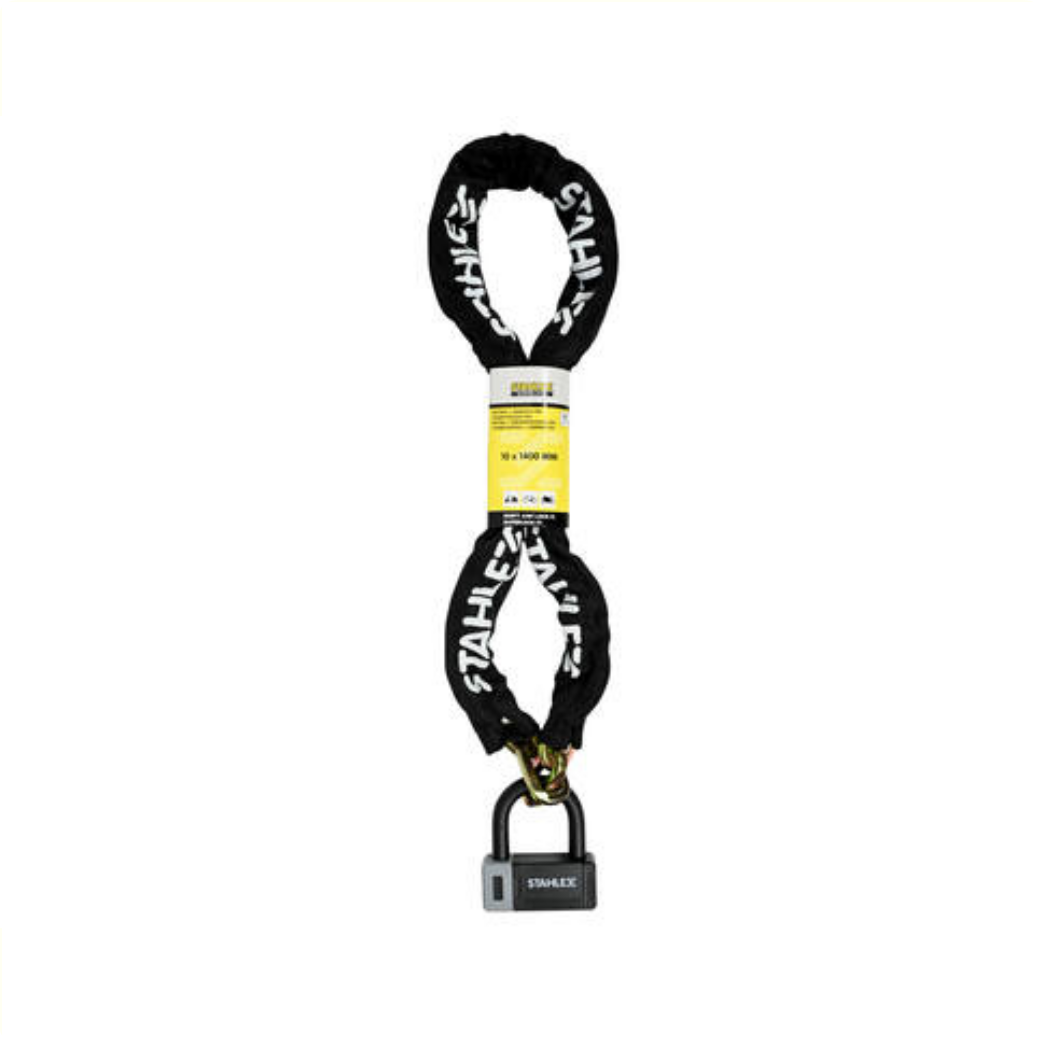 Lock de chaîne Stahlex 595 avec cadenas, noir 10x1400 mm