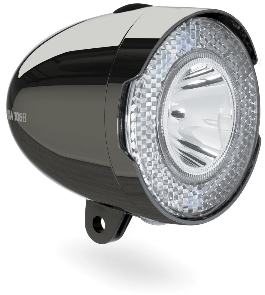 Headlight 706-B Retro 15 Lux LED battery chrome black