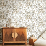 North Wall Wallpaper Blooming Garden 6 Big Flowers Beige and Blue
