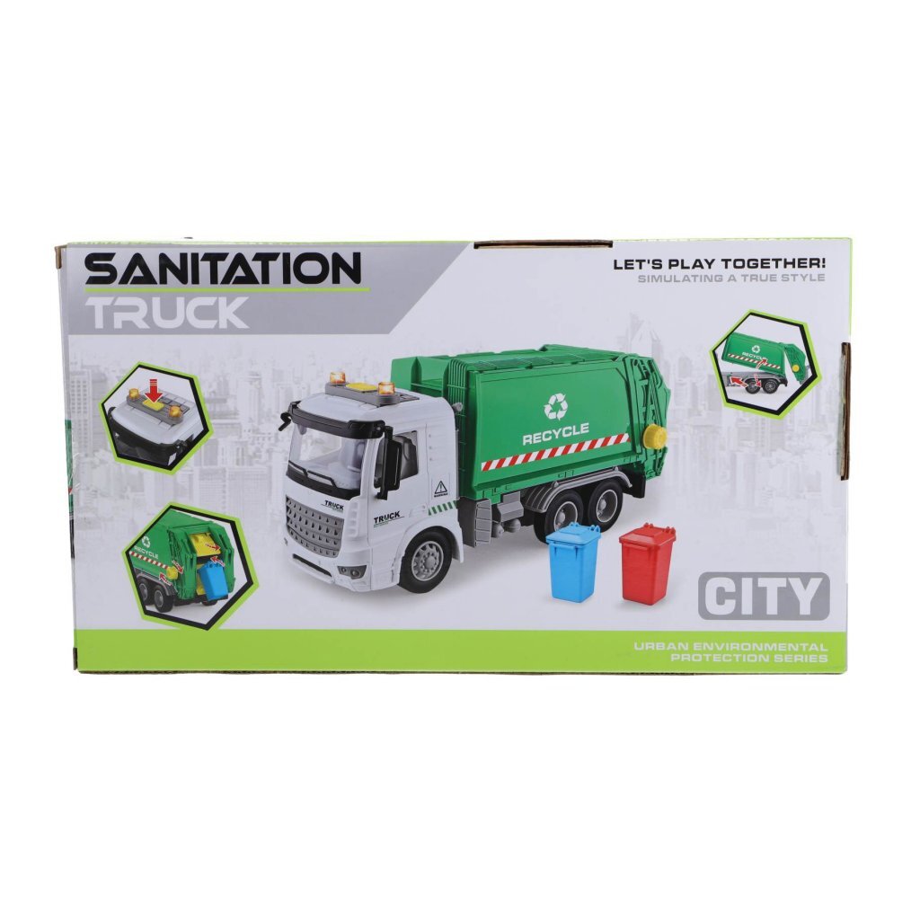 D'autres marques recycler le camion à ordures 30 cm + lumière et son blanc vert