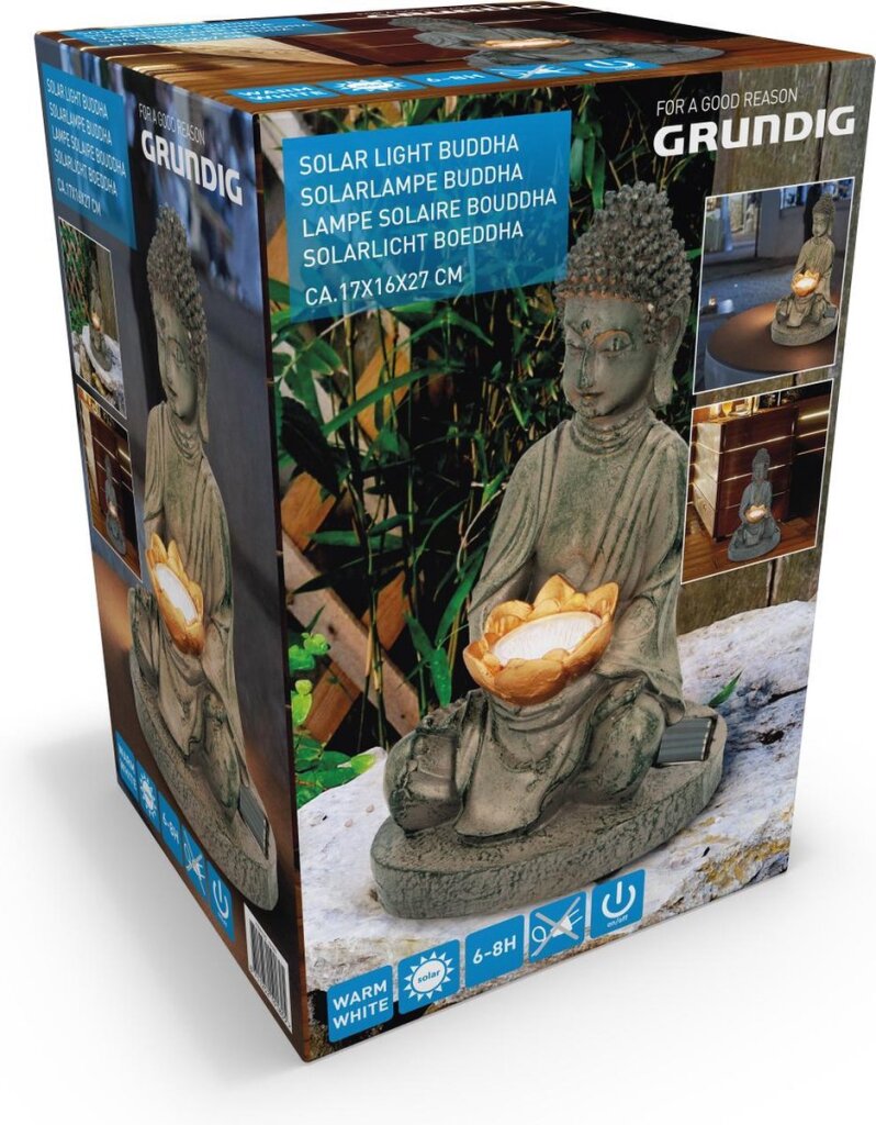 Grundig Grundig Buddha Immagine con Solarbamp LED Out Out Out Fire Durata 6-8 ore 17x16x27 cm