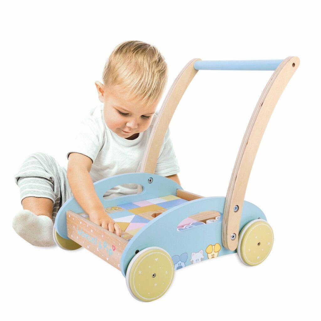 Rubo Toys Woezel and PIP Wooden block cart 27x35x36 cm
