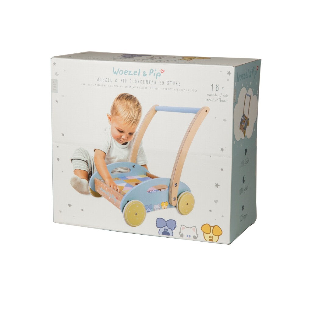 Rubo Toys Woezel and PIP Wooden block cart 27x35x36 cm