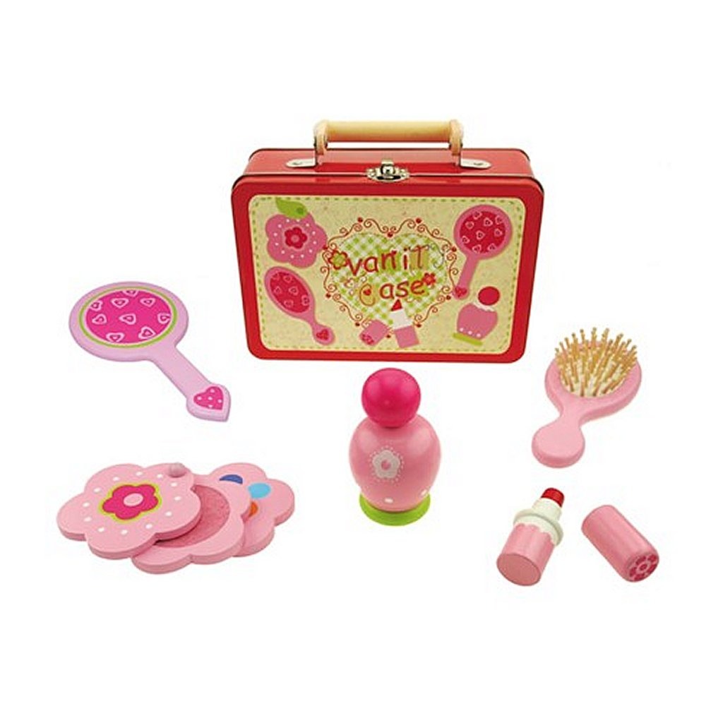 Simplement pour les enfants simplement pour une valise avec des produits de soins en bois