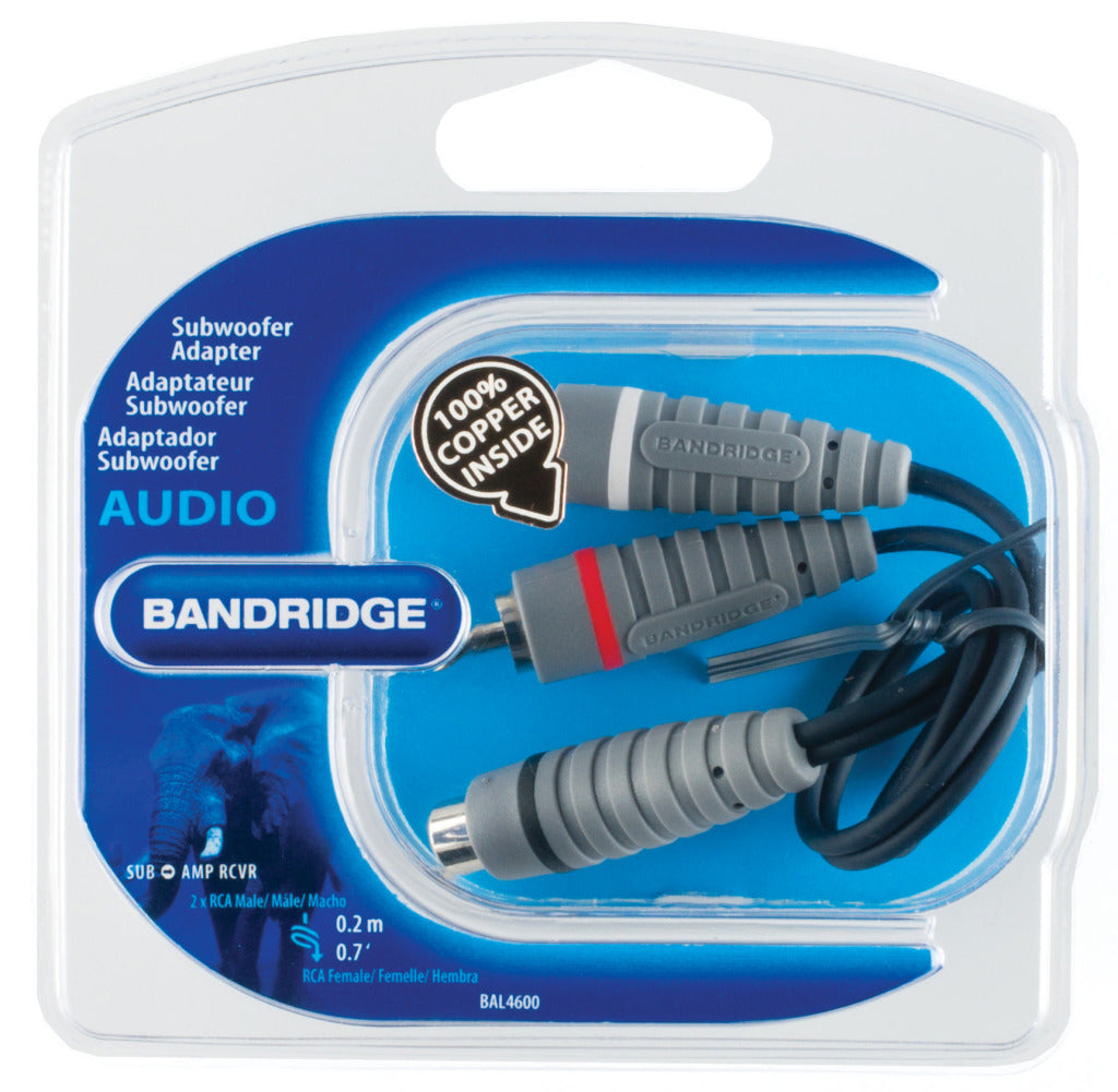 Bandridge Bal4600 Subwoofer Cable 2X RCA Male - RCA Kvinna 0,20 m blå