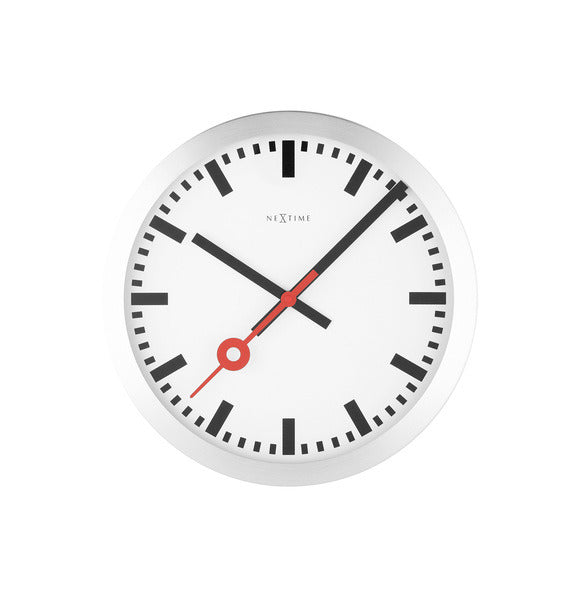 NEXTIME NE-3998ST Wall clock slide. 19 cm, brushed aluminum, 'station'