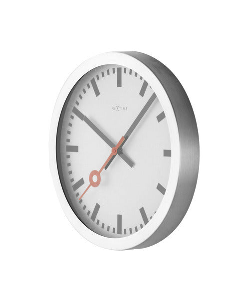 NEXTIME NE-3998ST Wall clock slide. 19 cm, brushed aluminum, 'station'