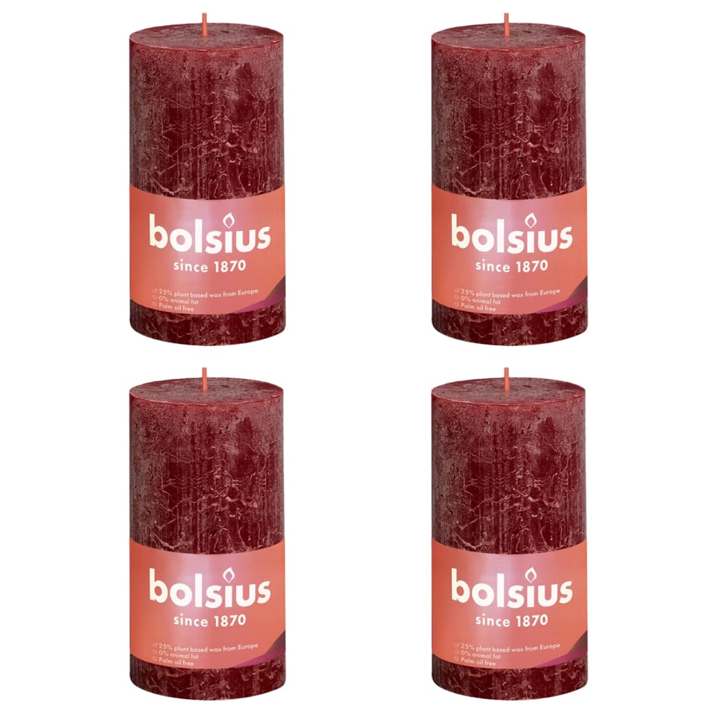 Bolsius Bolsius Stollen Shine 4 St. Rustic 130x68 mm Velvet Red