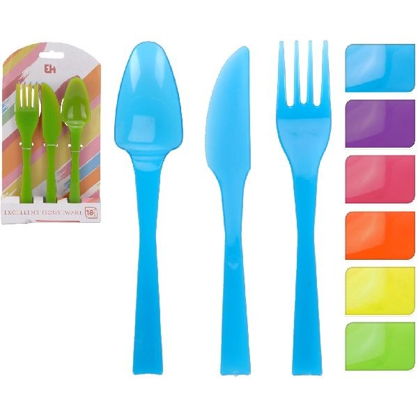 Excelente juego de cubiertos de plástico de casa con 6 colores de 18 piezas