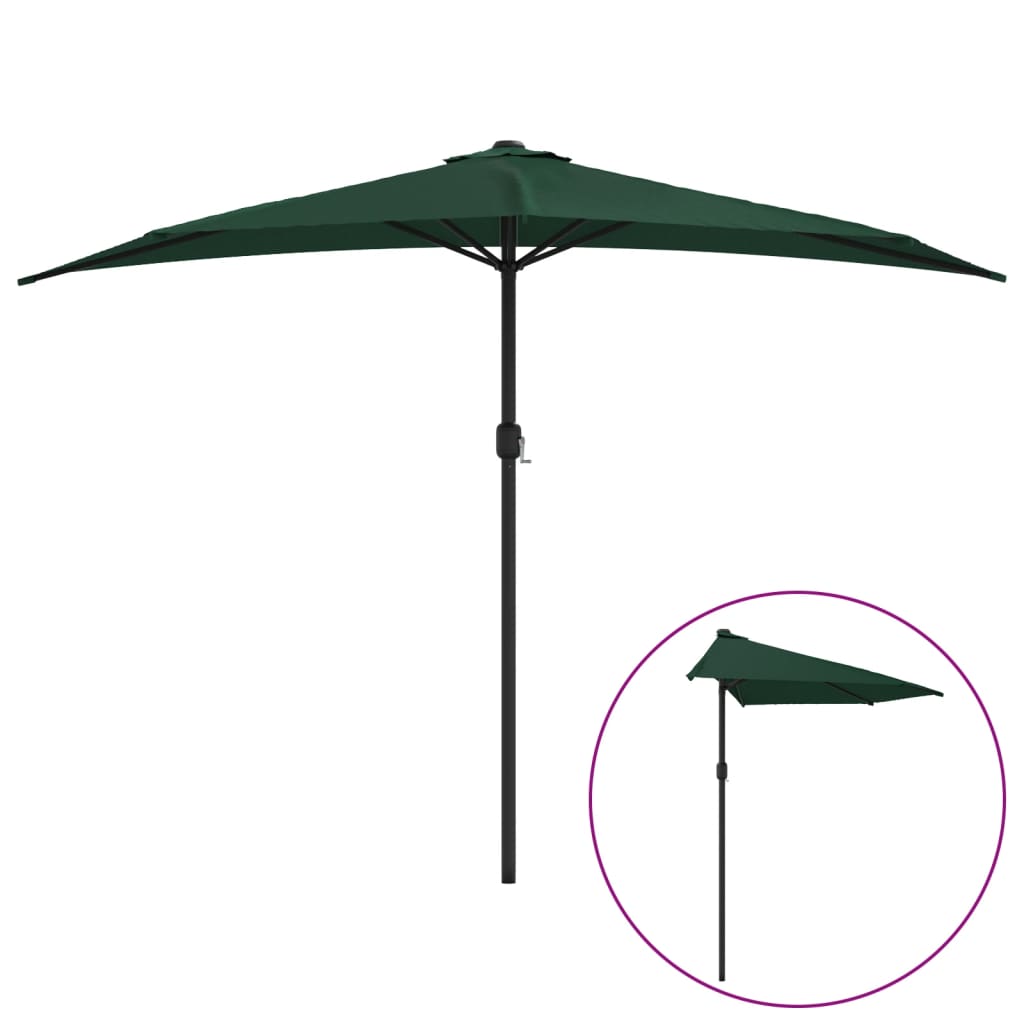 BIDAXL BALCONY PARASOL HALV MED ALUMINUM POLE 300X155 CM GRÖN