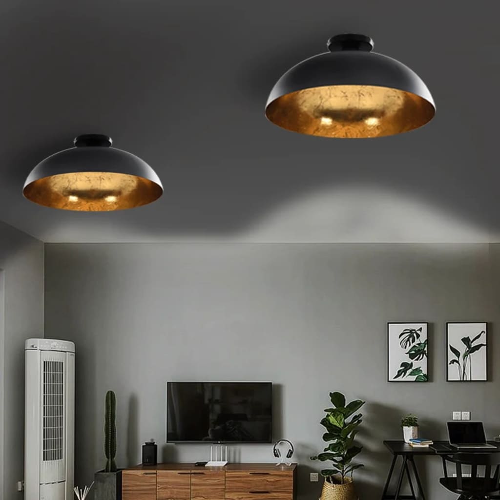 Vidaxl taklamper 2 stk semi -round E27 Svart og gullfarget