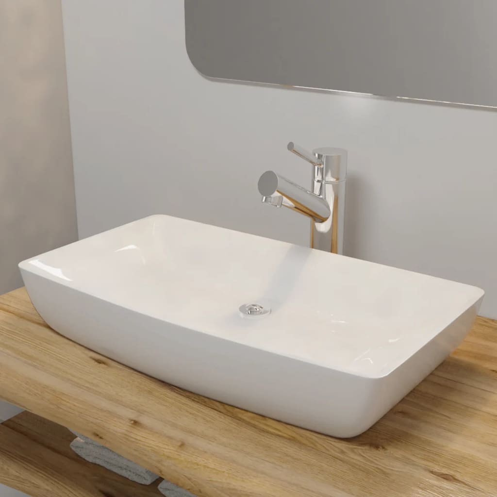 Vidaxl luksus keramisk rektangulær vask 71 x 39 cm (hvid)